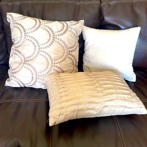 3 Count Shiny Cream Colored Decorative Bed Pillows
